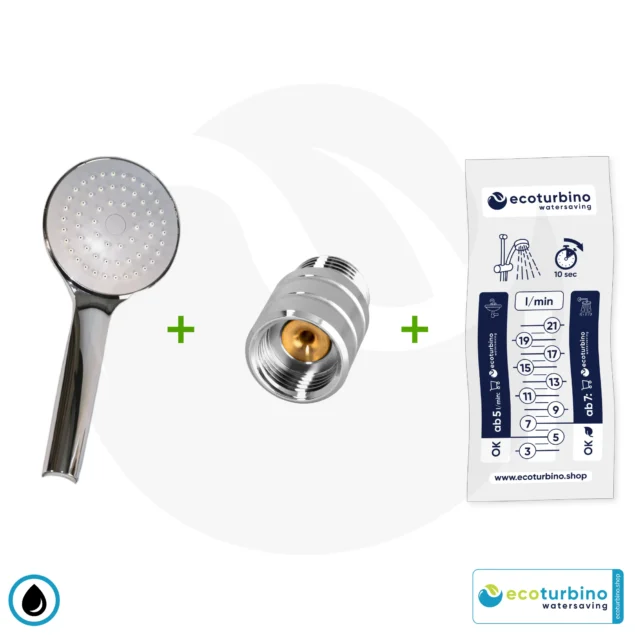 Dusche UPGRADE SET 10 Legio | ET10L Wasserspar Adapter + Hand Duschkopf - Handbrause | ecoturbino®